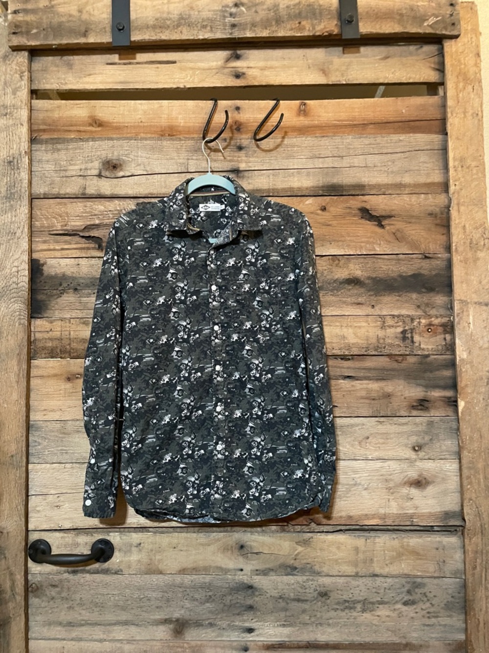 Men's Green/Gray Floral-Print Long-Sleeve Button-Down Shirt